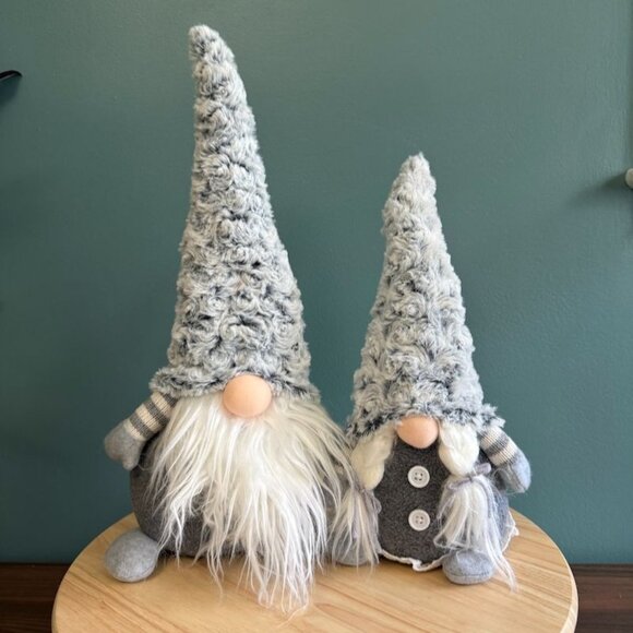 Mr & Mrs Gnome Plush Decoration Set 17" Tall Gray Winter Bean Bag Weighted Base - Picture 1 of 10
